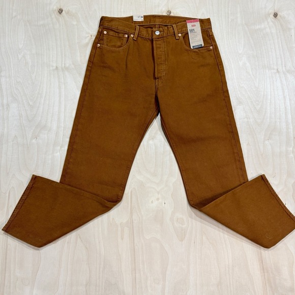 Levis 501 Jeans Mens Original Button Fly Mustard Brown Denim 34x30 005013549 - Picture 2 of 4